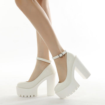 2025 Large-Size Nightclub Women's Shoes Around The Buckle Stage Waterproof Women's Shoes High Heel Single Shoes High Quality Shoes